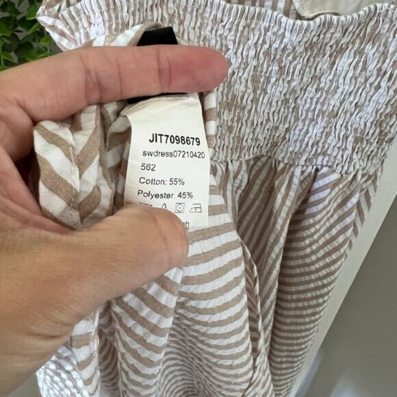 Shein Tan & White Striped Dress Women's Small - Picture 9 of 9